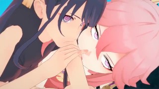 高清60帧 尘歌壶温泉双飞盛宴！雷电将军×八重神子激情夹击旅行者 3P性爱全记录